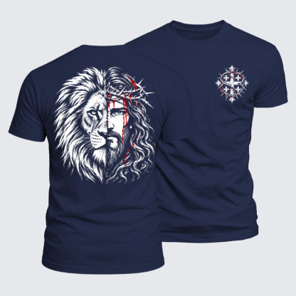Luxe Mercerized Cotton Tee -Lion of Judah & Jesus – Crown of Thorns