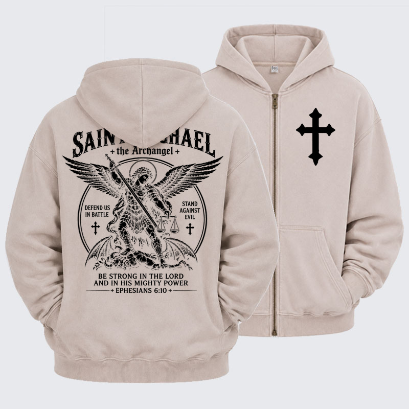 Washed Zip-Up Hoodie -Saint Michael The Archangel