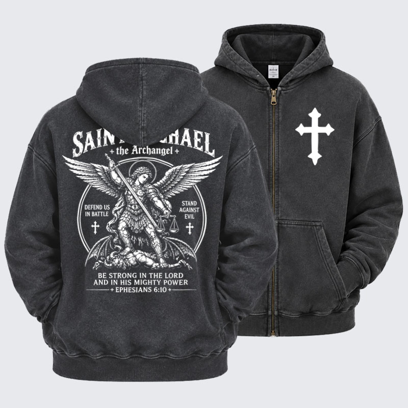 Washed Zip-Up Hoodie -Saint Michael The Archangel