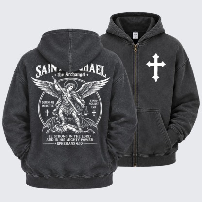 Washed Zip-Up Hoodie -Saint Michael The Archangel