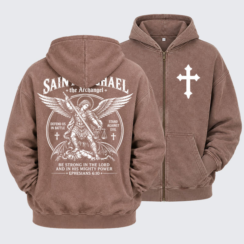 Washed Zip-Up Hoodie -Saint Michael The Archangel