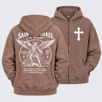Washed Zip-Up Hoodie -Saint Michael The Archangel