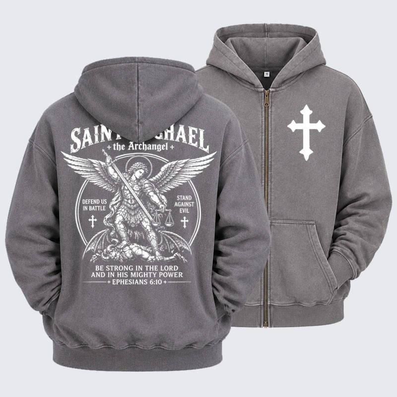 Washed Zip-Up Hoodie -Saint Michael The Archangel