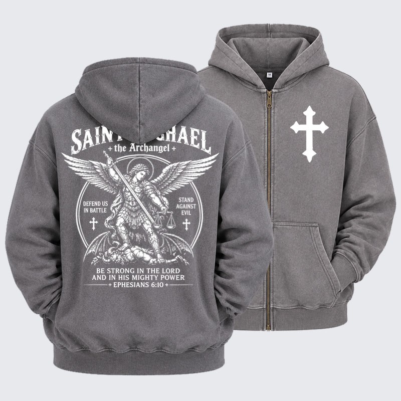 Washed Zip-Up Hoodie -Saint Michael The Archangel