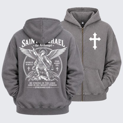 Washed Zip-Up Hoodie -Saint Michael The Archangel