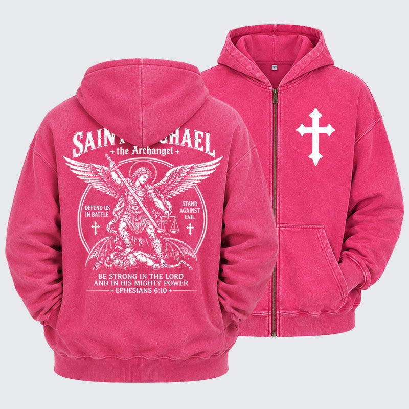 Washed Zip-Up Hoodie -Saint Michael The Archangel