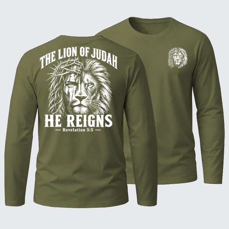 Long Sleeve Cotton Tee - The Lion of Judah – He Reigns