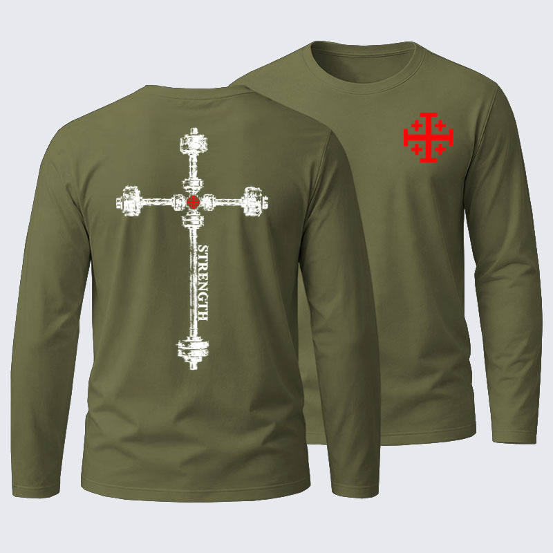 Long Sleeve Cotton Tee - Strength in the Lord – Christian Gym Jerusalem Cross
