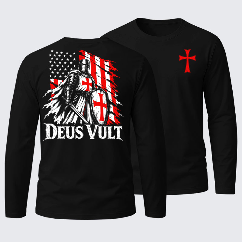 Long Sleeve Cotton Tee - Deus Vult – American Crusader Christian Knight