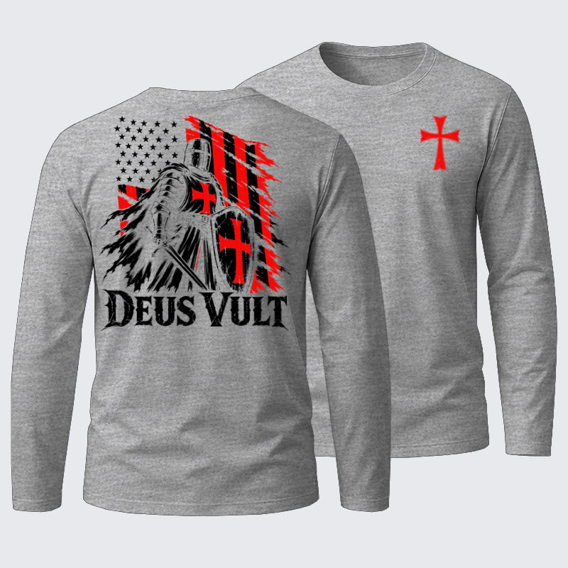Long Sleeve Cotton Tee - Deus Vult – American Crusader Christian Knight