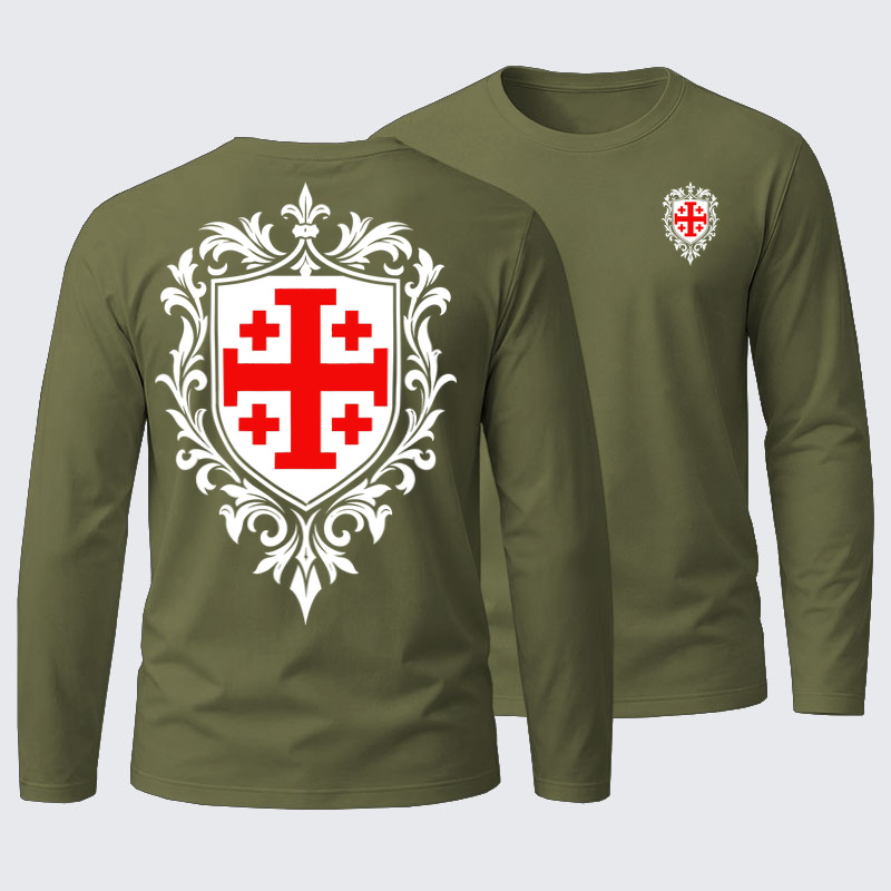 Long Sleeve Cotton Tee - Jerusalem Cross Heraldic Crest