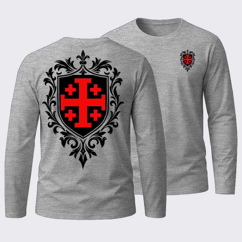 Long Sleeve Cotton Tee - Jerusalem Cross Heraldic Crest