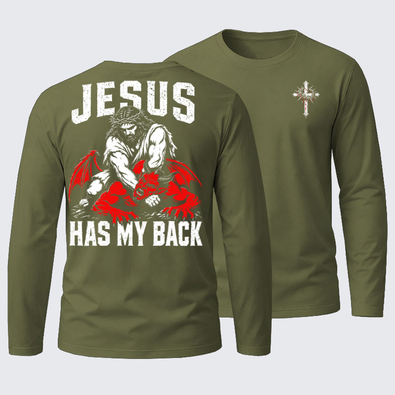 Long Sleeve Cotton Tee - Jesus Has My Back