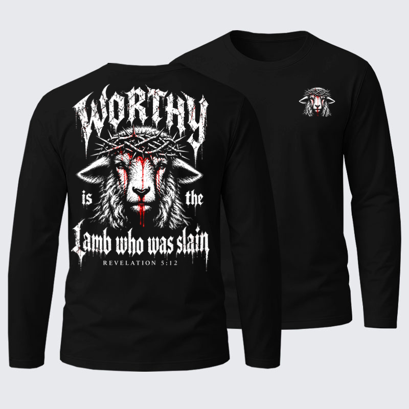 Long Sleeve Cotton Tee - Worthy Is the Lamb Who Was Slain – Revelation 5:12