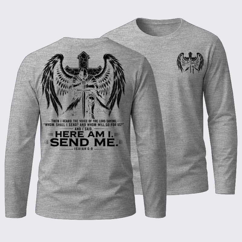 Here I Am Send Me Isaiah 6:8 Knight Templar Crusader Cotton Long Sleeve T-Shirt