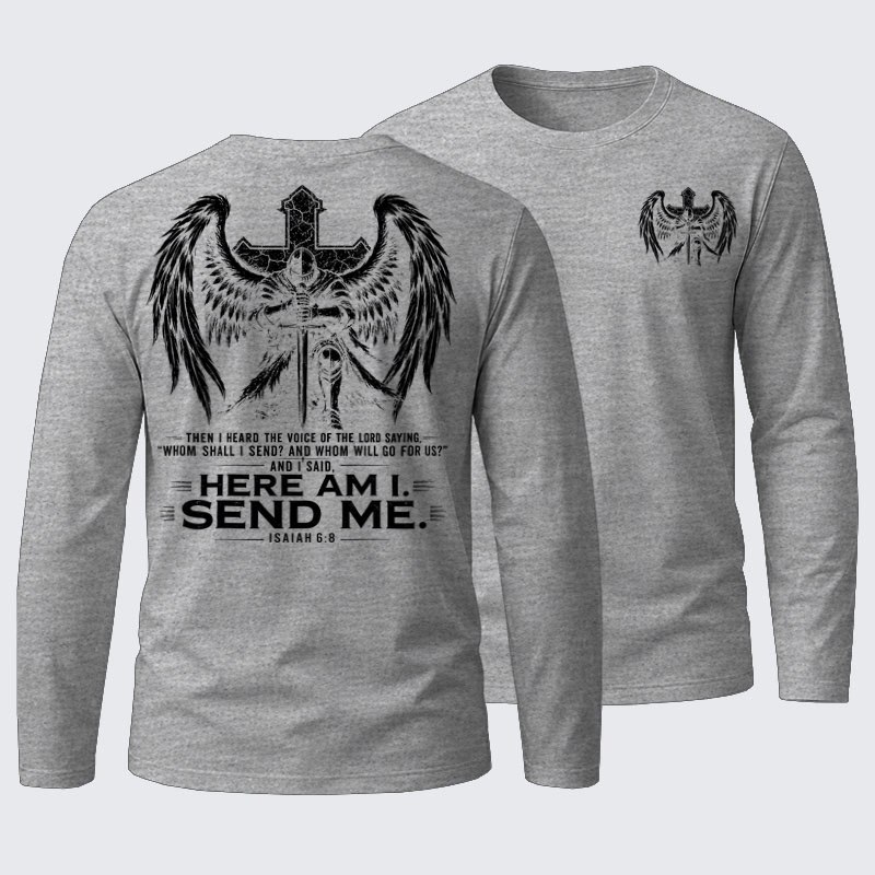 Here I Am Send Me Isaiah 6:8 Knight Templar Crusader Cotton Long Sleeve T-Shirt