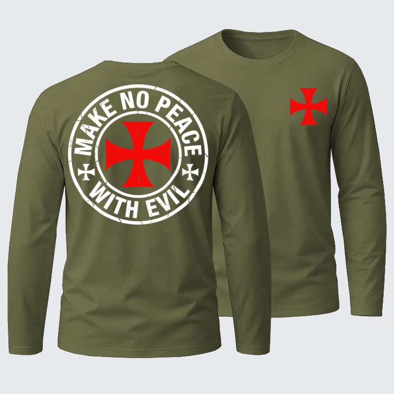 Make No Peace with Evil Knight Templar Cross Cotton Long Sleeve T-Shirt