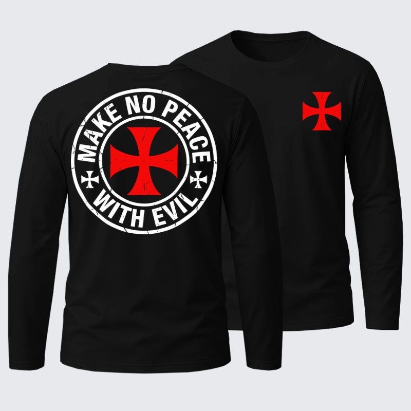 Make No Peace with Evil Knight Templar Cross Cotton Long Sleeve T-Shirt