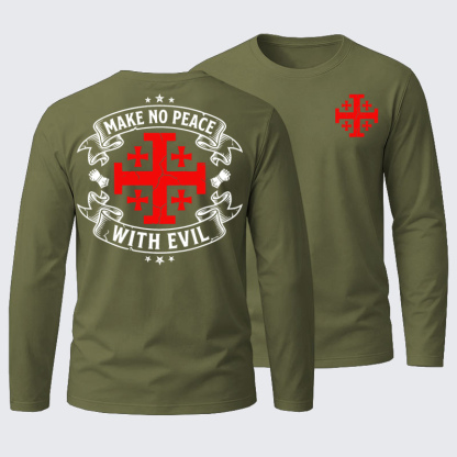 Make No Peace with Evil Knight Templar Jerusalem Cross Cotton Long Sleeve T-Shirt