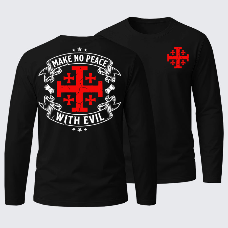 Make No Peace with Evil Knight Templar Jerusalem Cross Cotton Long Sleeve T-Shirt