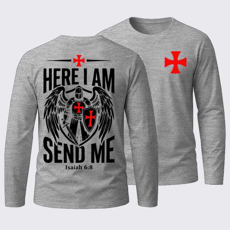 Here I Am Send Me Knight Templar Crusader Cotton Long Sleeve T-Shirt