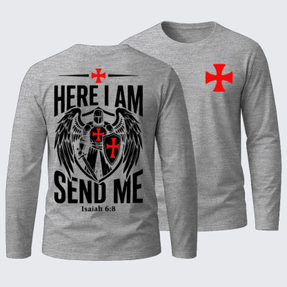 Here I Am Send Me Knight Templar Crusader Cotton Long Sleeve T-Shirt