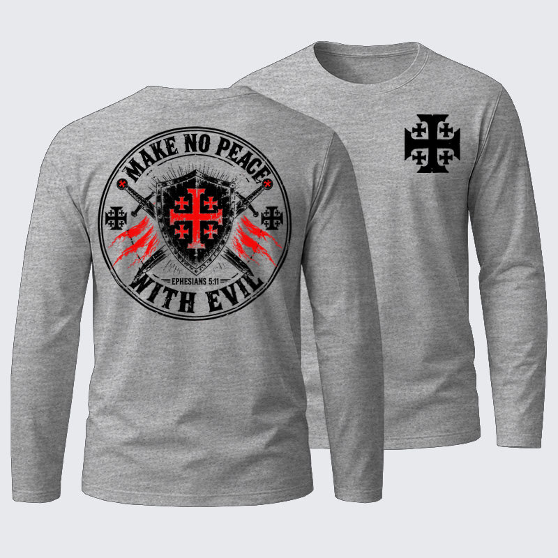 Make No Peace with Evil Knight Templar Jerusalem Cross Cotton Long Sleeve T-Shirt