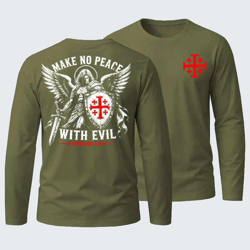 Make No Peace with Evil Knight Templar Jerusalem Cross Cotton Long Sleeve T-Shirt