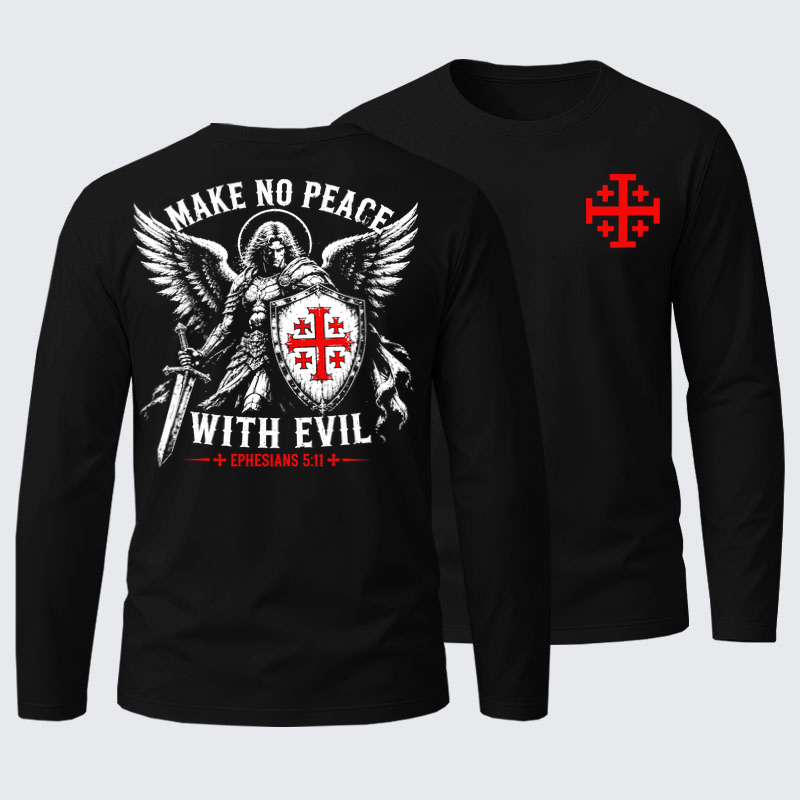 Make No Peace with Evil Knight Templar Jerusalem Cross Cotton Long Sleeve T-Shirt