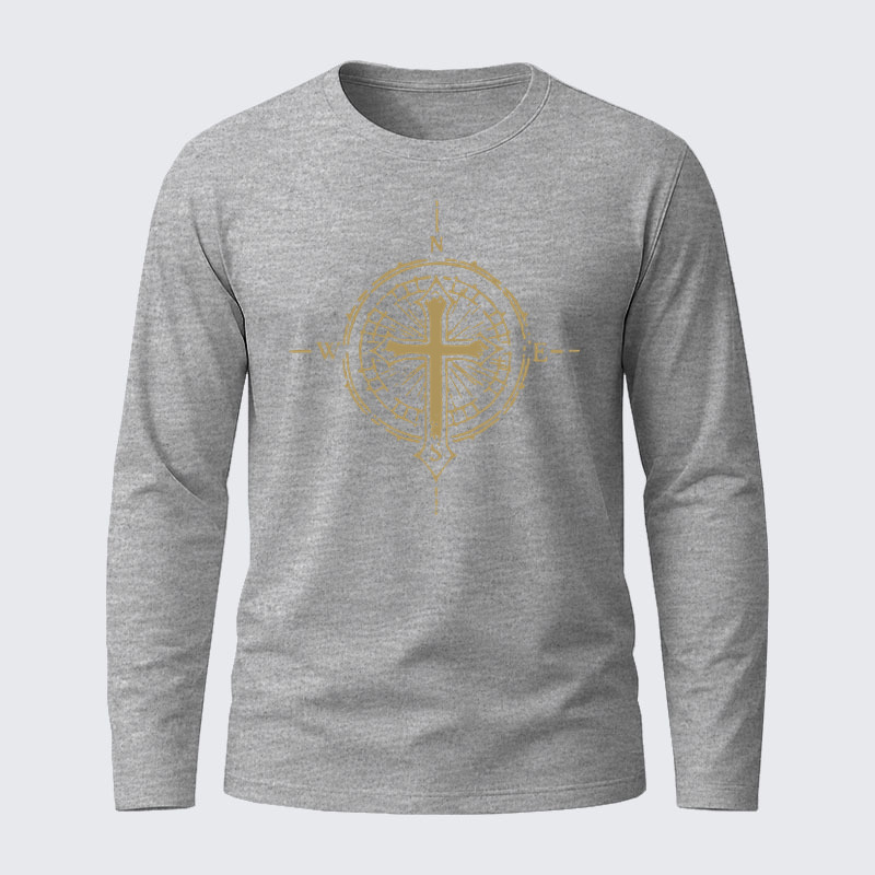 Cross Compass Jesus God Christian Cotton Long Sleeve T-Shirt-soulsbelief