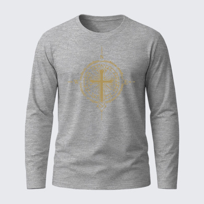 Cross Compass Jesus God Christian Cotton Long Sleeve T-Shirt