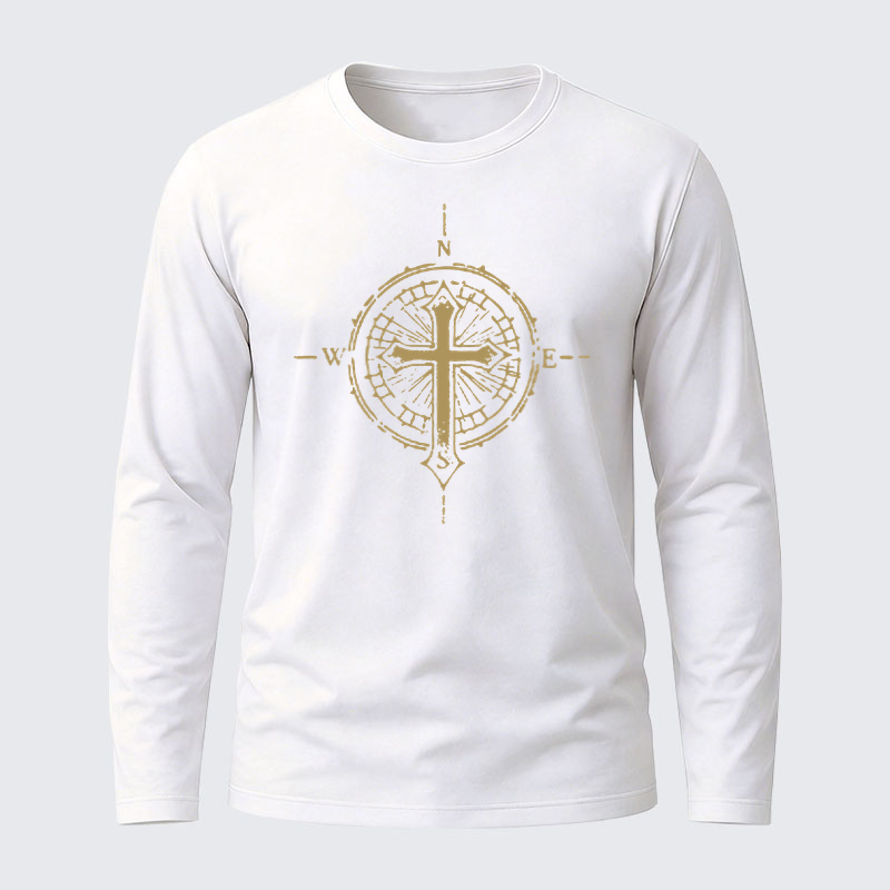 Cross Compass Jesus God Christian Cotton Long Sleeve T-Shirt