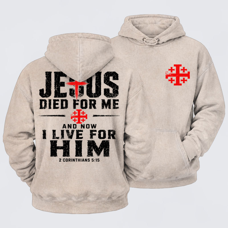 Washed Hoodie - Jesus Died For Me And Now I Live For Him