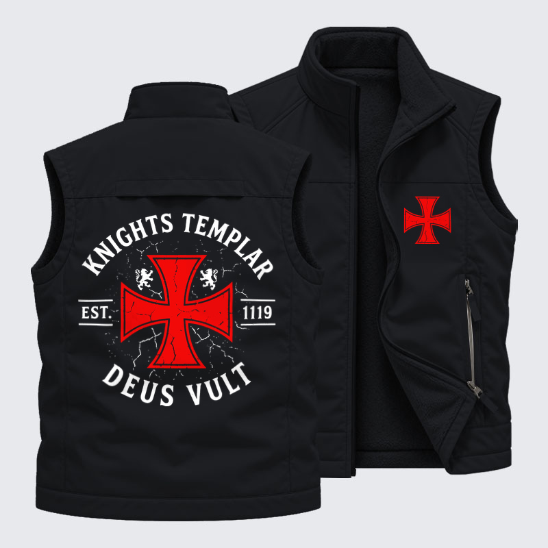 Reversible Fleece-Lined Outdoor Vest - Knights Templar Deus Vult