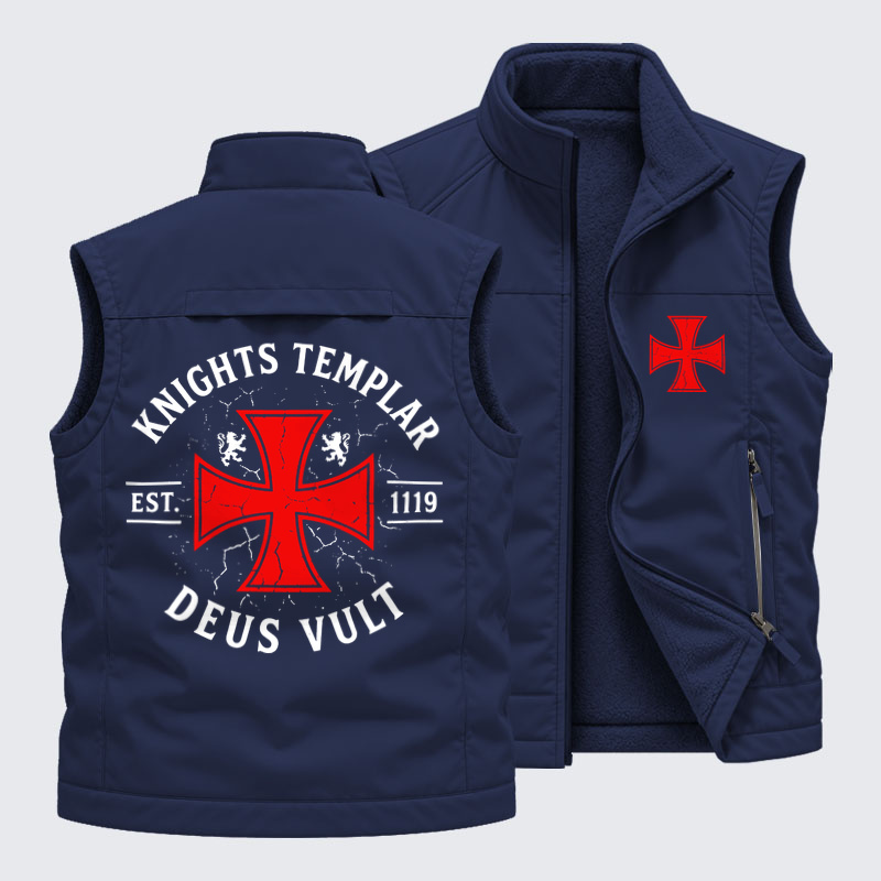 Reversible Fleece-Lined Outdoor Vest - Knights Templar Deus Vult