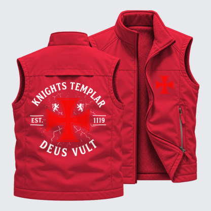 Reversible Fleece-Lined Outdoor Vest - Knights Templar Deus Vult