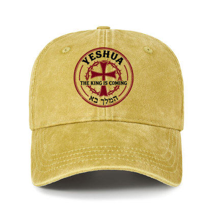 Heritage Washed Cap - Yeshua The King Is Coming Hebrew Name   