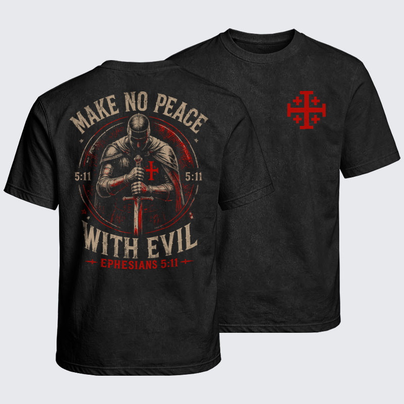 Washed T-Shirt - Make No Peace with Evil Knight Templar Jerusalem Cross