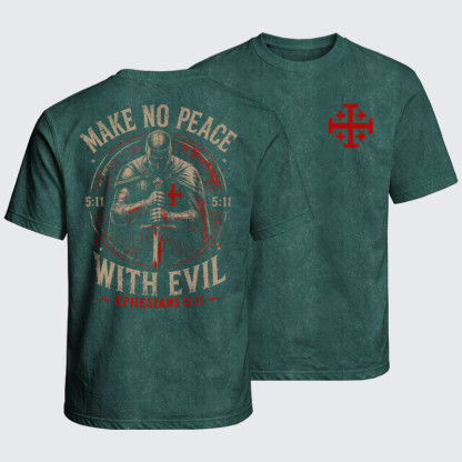 Washed T-Shirt - Make No Peace with Evil Knight Templar Jerusalem Cross