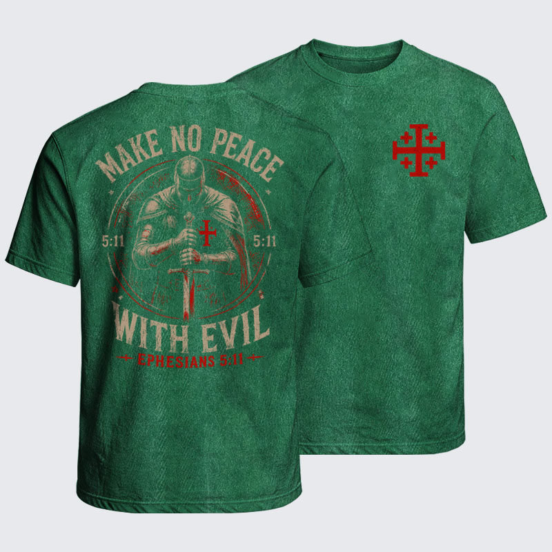 Washed T-Shirt - Make No Peace with Evil Knight Templar Jerusalem Cross