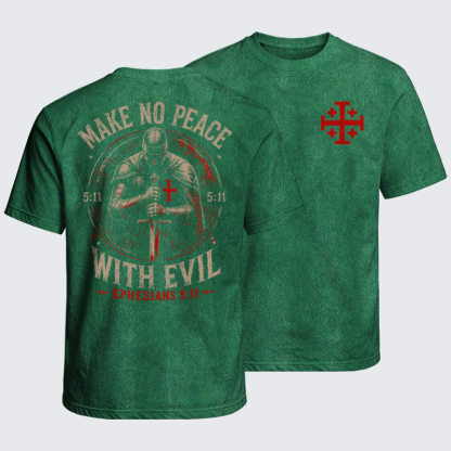 Washed T-Shirt - Make No Peace with Evil Knight Templar Jerusalem Cross