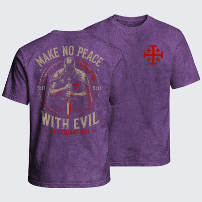 Washed T-Shirt - Make No Peace with Evil Knight Templar Jerusalem Cross
