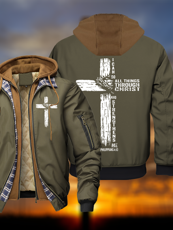 I Can Do All Things THrough Christ Warm Hooded Bomber Jacket