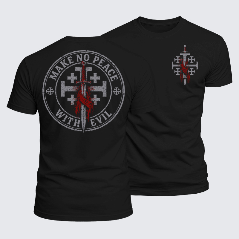 Luxe Mercerized Cotton Tee - Make No Peace with Evil Knight Templar Jerusalem Cross
