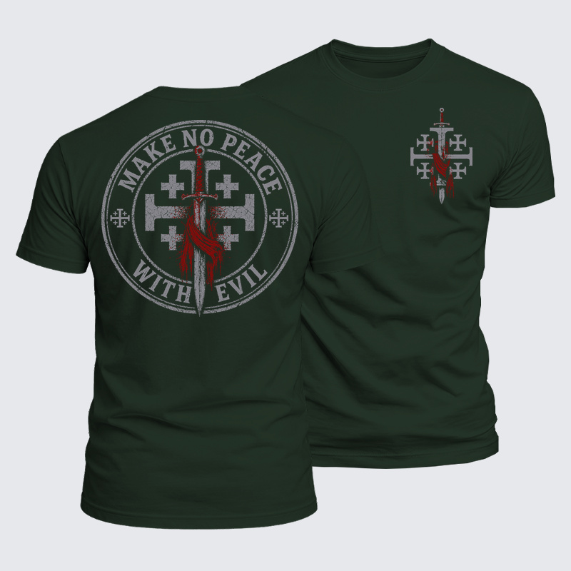 Luxe Mercerized Cotton Tee - Make No Peace with Evil Knight Templar Jerusalem Cross