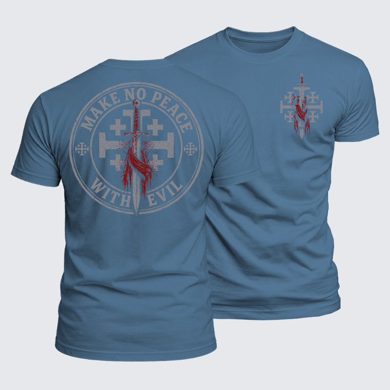 Luxe Mercerized Cotton Tee - Make No Peace with Evil Knight Templar Jerusalem Cross