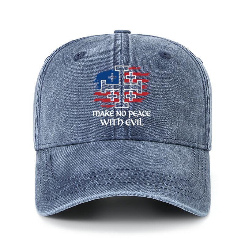 Heritage Washed Cap - Make No Peace with Evil Jerusalem Cross United States Flag 