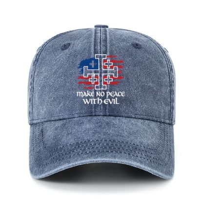 Heritage Washed Cap - Make No Peace with Evil Jerusalem Cross United States Flag 
