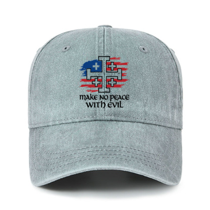 Heritage Washed Cap - Make No Peace with Evil Jerusalem Cross United States Flag 