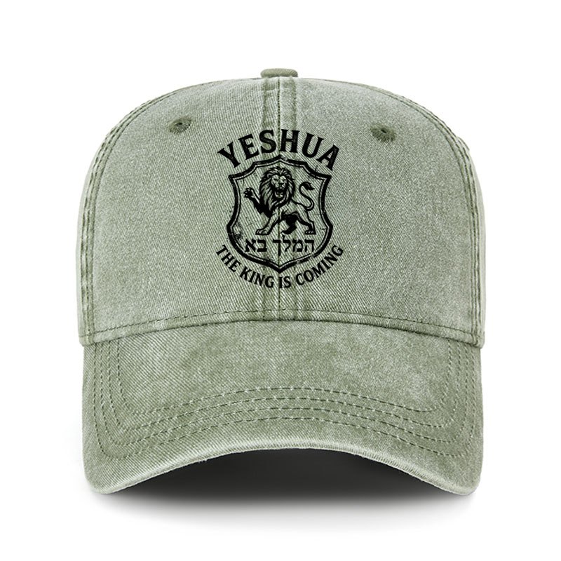 Heritage Washed Cap - Yeshua The King Is Coming Hebrew Name Lion   